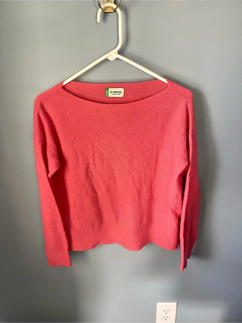 B.WOOL Crew Neck Wool Sweater in Salmon Pink